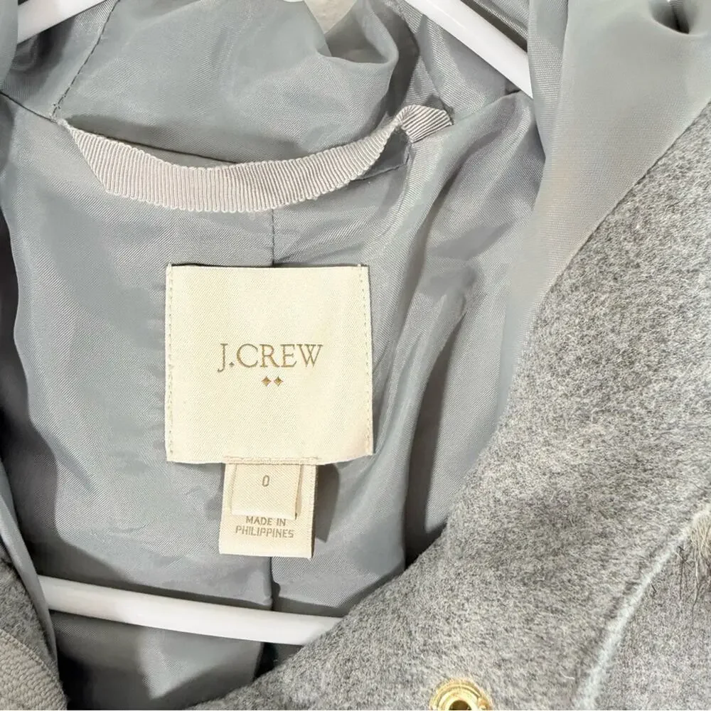 J. Crew Gray Wool Blend Faux Fur Trim Hooded Parka Coat Size 0